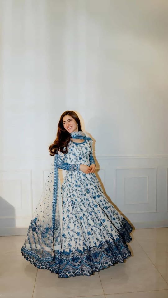 E.SIGNATURE BLUE FLORAL PRINTED ANARKALI SET-LUXURY WOMEN'S WEAR
