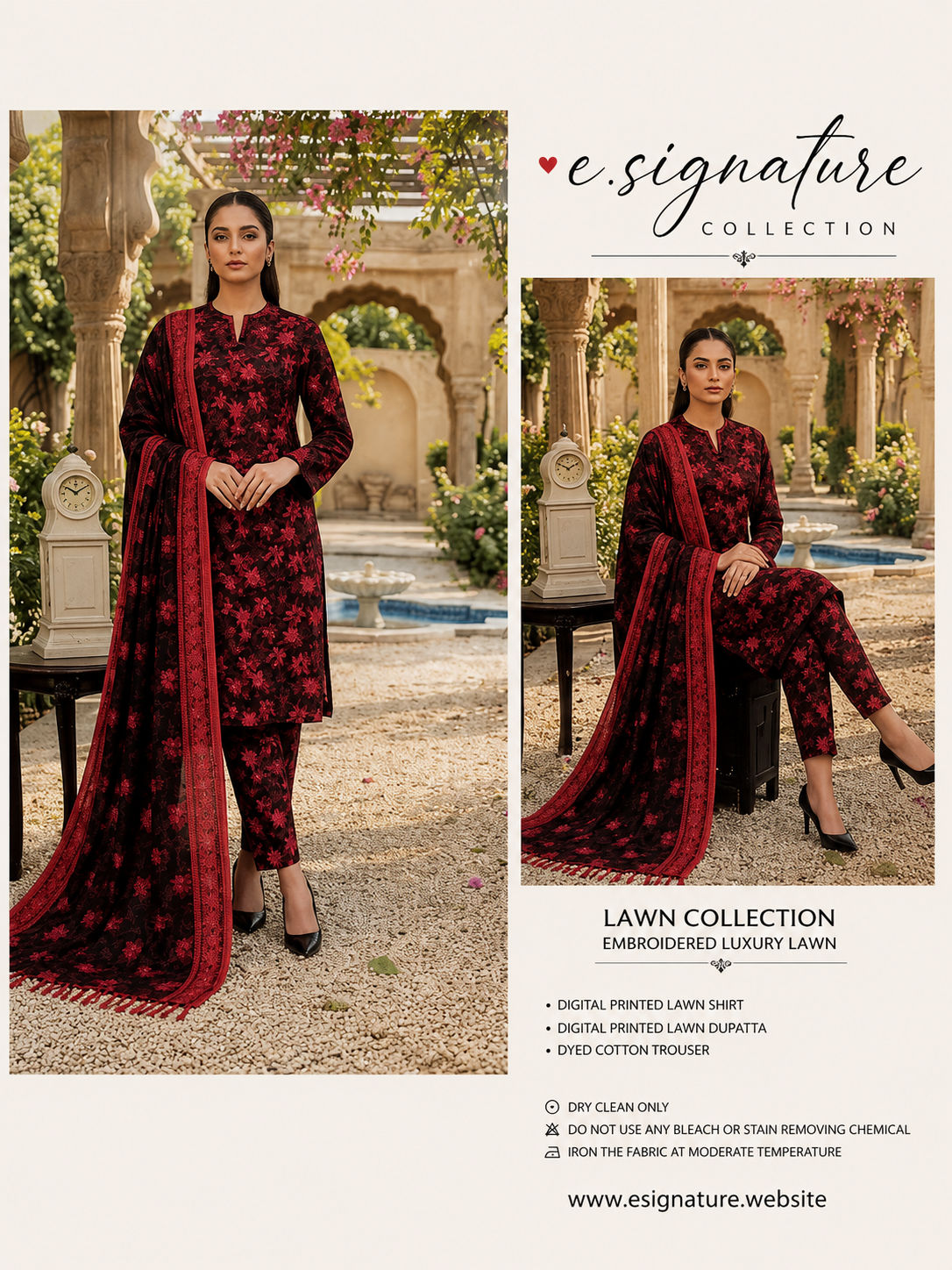 E.SIGNATURE MAROON FLORAL EMBROIDERED LAWN SUIT