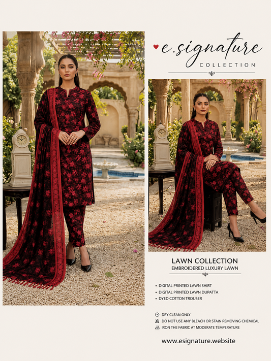 E.SIGNATURE MAROON FLORAL EMBROIDERED LAWN SUIT