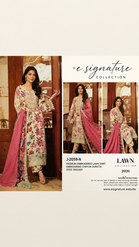 E.SIGNATURE MIDNIGHT FLORAL EMBROIDERED LAW SET (3PIECE)