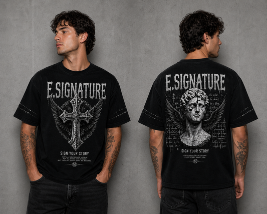 E.SIGNATURE GOTHIC CROSS & STATUE GRAPHIC T-SHIRT