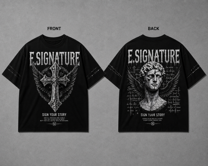 E.SIGNATURE GOTHIC CROSS & STATUE GRAPHIC T-SHIRT