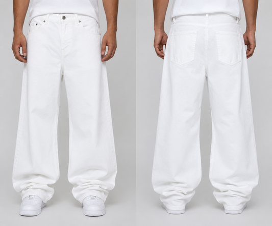 E.SIGNATURE OFF-WHITE BEGGY FIT JEANS