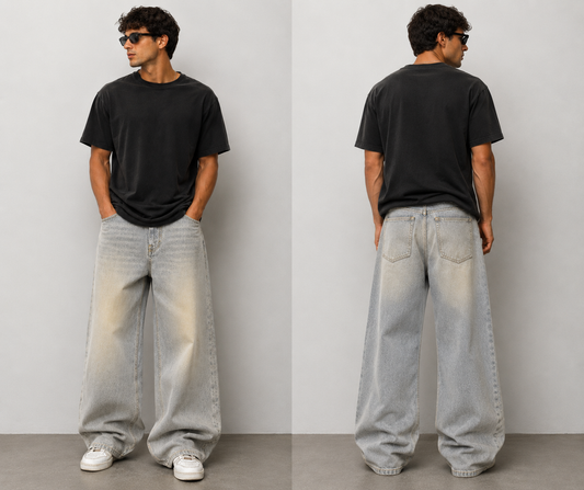 E.SIGNATURE LIGHT WASH BAGGY JEANS